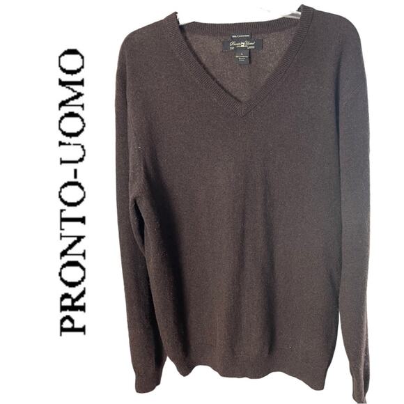 Pronto Uomo 100% Cashmere V-Neck Sweater, Minimalist, Quiet Luxury, Classic, L - Picture 1 of 3